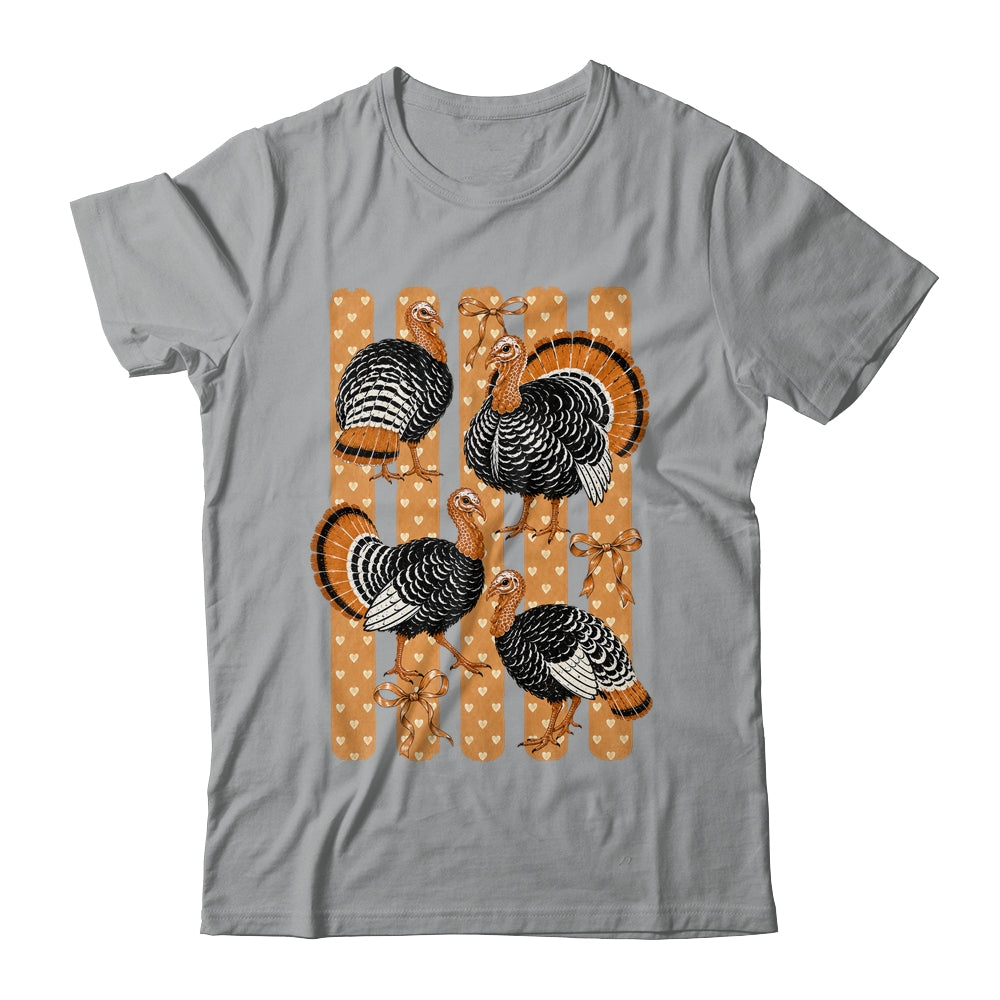 Cute Thanksgiving Turkey Stripes Coquette Bow Fall Women Shirt & Sweatshirt | teecentury