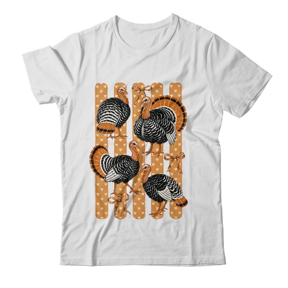 Cute Thanksgiving Turkey Stripes Coquette Bow Fall Women Shirt & Sweatshirt | teecentury
