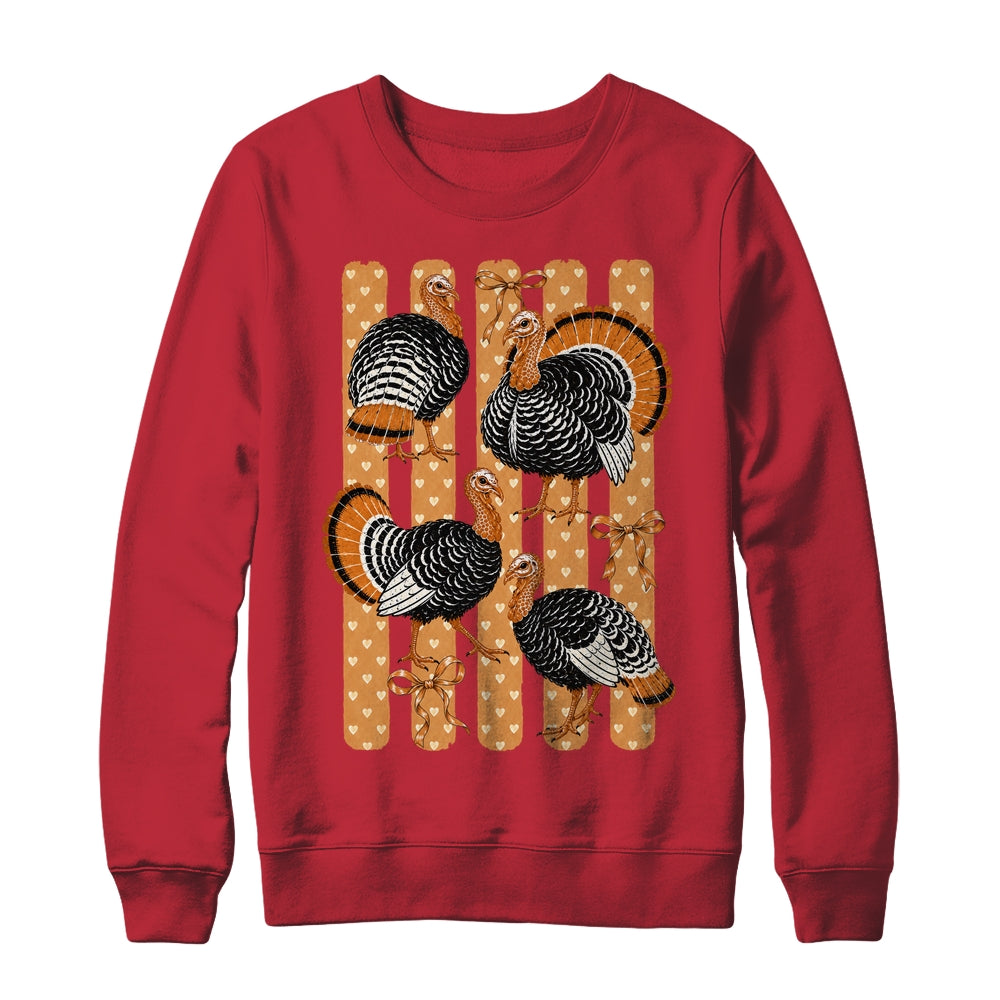 Cute Thanksgiving Turkey Stripes Coquette Bow Fall Women Shirt & Sweatshirt | teecentury