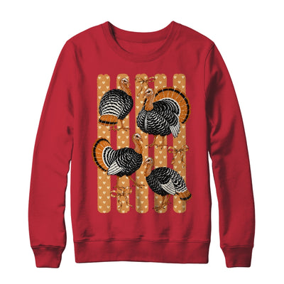 Cute Thanksgiving Turkey Stripes Coquette Bow Fall Women Shirt & Sweatshirt | teecentury