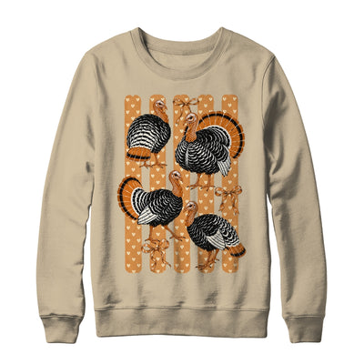 Cute Thanksgiving Turkey Stripes Coquette Bow Fall Women Shirt & Sweatshirt | teecentury