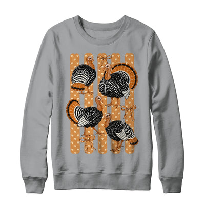 Cute Thanksgiving Turkey Stripes Coquette Bow Fall Women Shirt & Sweatshirt | teecentury