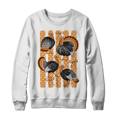 Cute Thanksgiving Turkey Stripes Coquette Bow Fall Women Shirt & Sweatshirt | teecentury