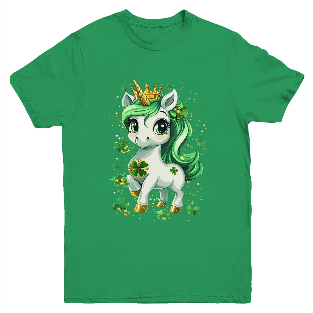 Cute Unicorn Shamrock St Patricks Day Girls Kids Lepricorn Youth Shirt | teecentury