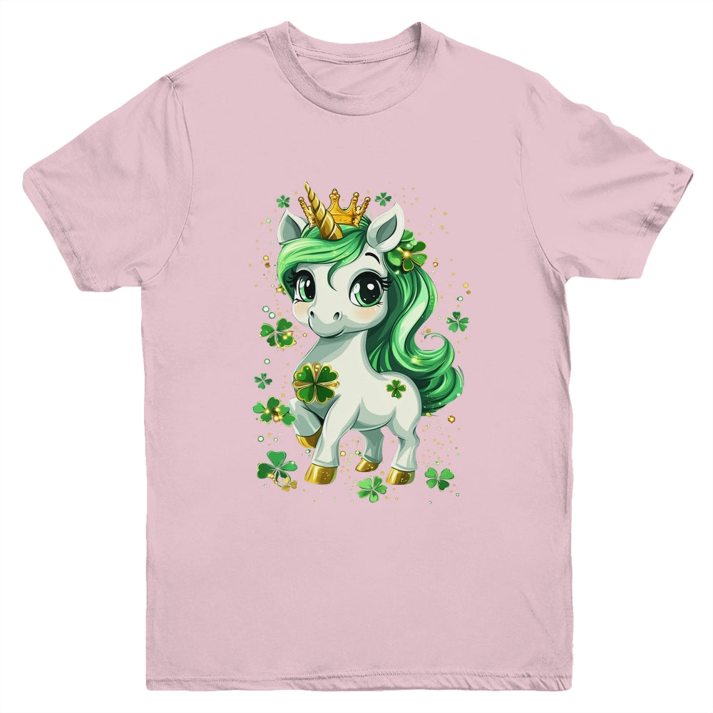 Cute Unicorn Shamrock St Patricks Day Girls Kids Lepricorn Youth Shirt | teecentury