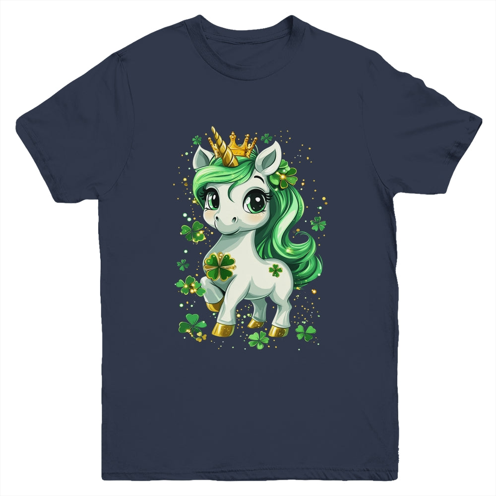 Cute Unicorn Shamrock St Patricks Day Girls Kids Lepricorn Youth Shirt | teecentury