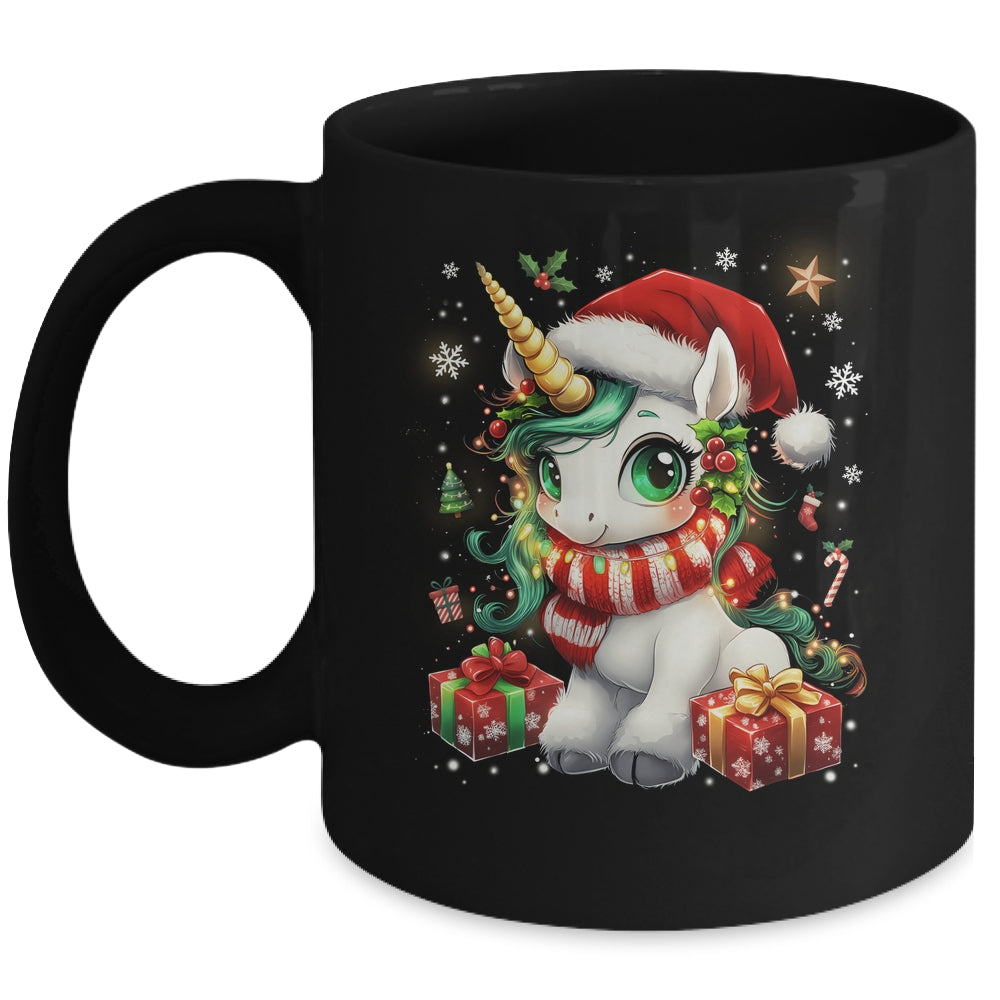 Cute Unicorrn Santa Hat Christmas Xmas Girl Holiday Mug | teecentury