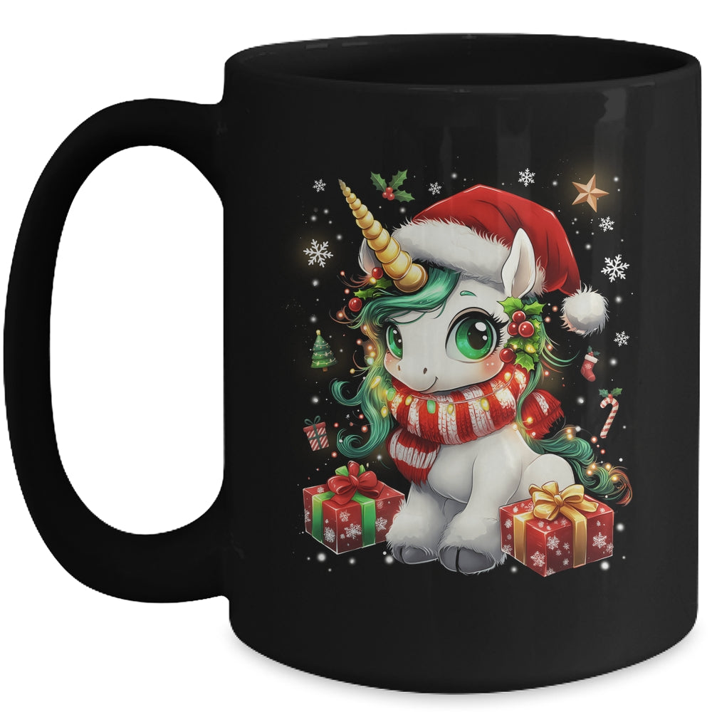 Cute Unicorrn Santa Hat Christmas Xmas Girl Holiday Mug | teecentury