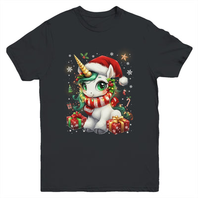 Cute Unicorrn Santa Hat Christmas Xmas Girl Holiday Youth Shirt | teecentury