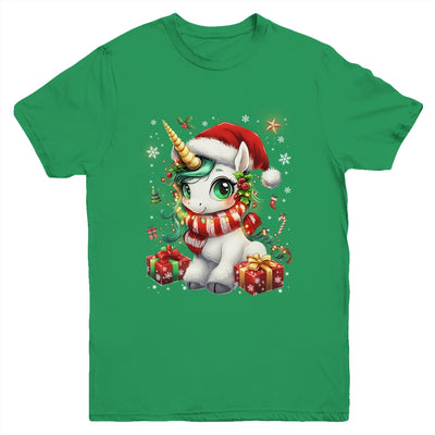 Cute Unicorrn Santa Hat Christmas Xmas Girl Holiday Youth Shirt | teecentury