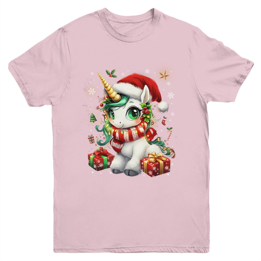 Cute Unicorrn Santa Hat Christmas Xmas Girl Holiday Youth Shirt | teecentury