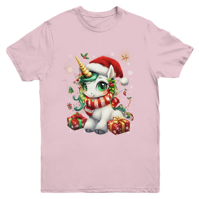 Cute Unicorrn Santa Hat Christmas Xmas Girl Holiday Youth Shirt | teecentury