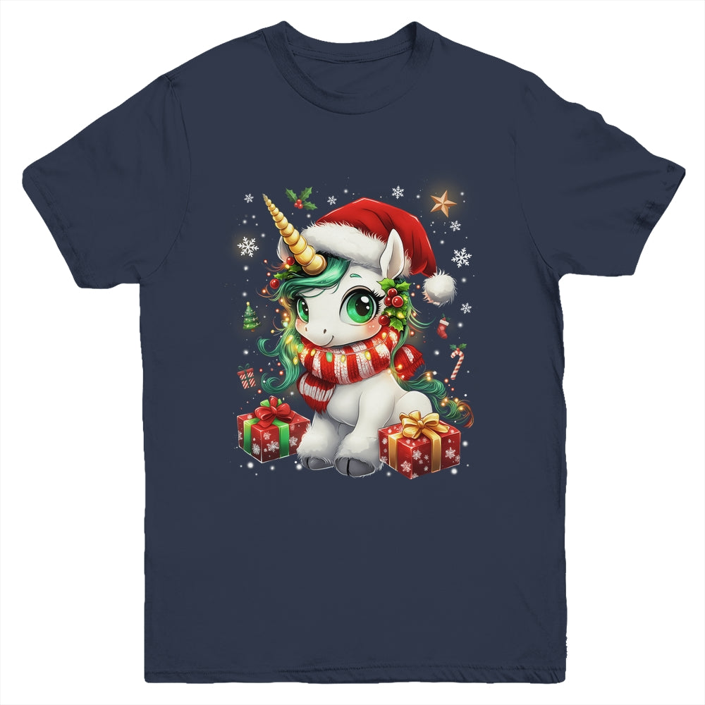 Cute Unicorrn Santa Hat Christmas Xmas Girl Holiday Youth Shirt | teecentury