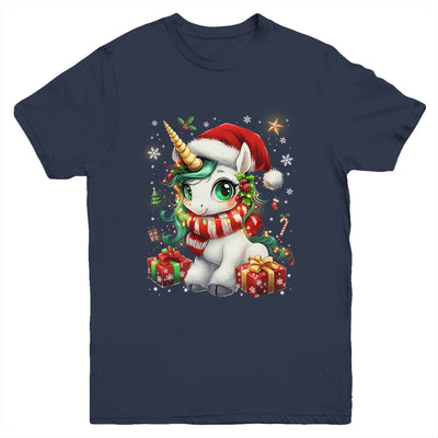 Cute Unicorrn Santa Hat Christmas Xmas Girl Holiday Youth Shirt | teecentury