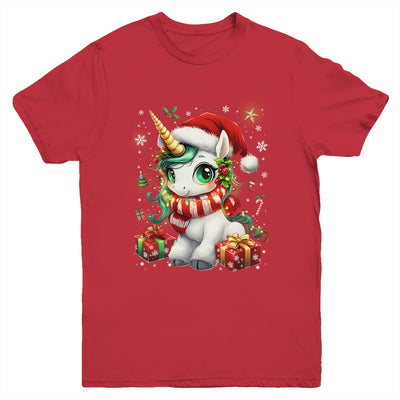 Cute Unicorrn Santa Hat Christmas Xmas Girl Holiday Youth Shirt | teecentury