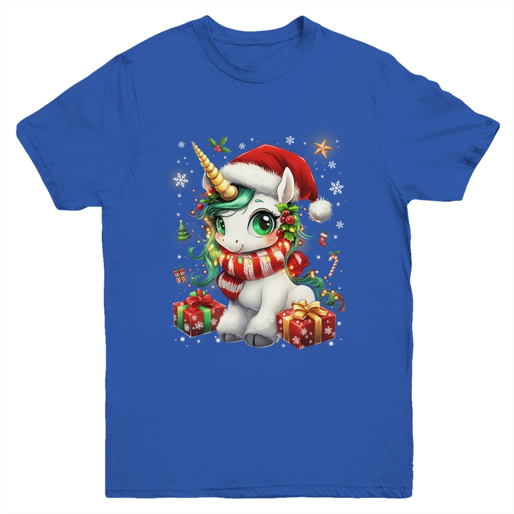 Cute Unicorrn Santa Hat Christmas Xmas Girl Holiday Youth Shirt | teecentury