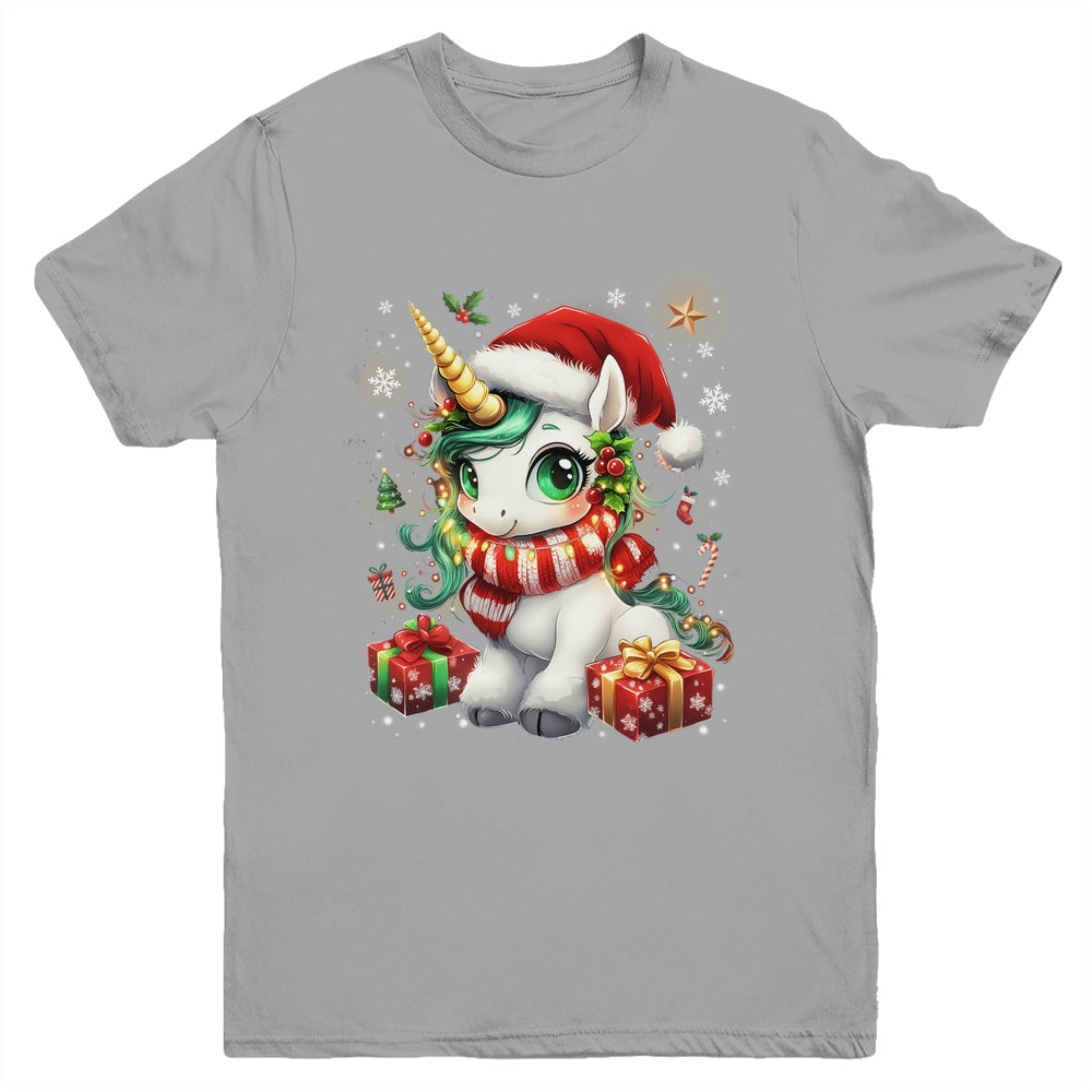 Cute Unicorrn Santa Hat Christmas Xmas Girl Holiday Youth Shirt | teecentury