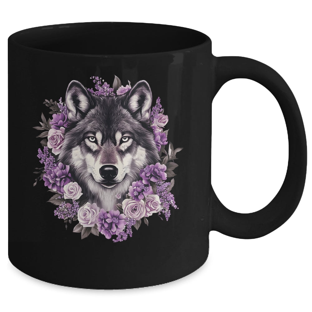 Cute Wolf Art For Women Girls Floral Wolves Wolf Lover Mug | teecentury