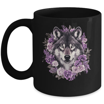 Cute Wolf Art For Women Girls Floral Wolves Wolf Lover Mug | teecentury