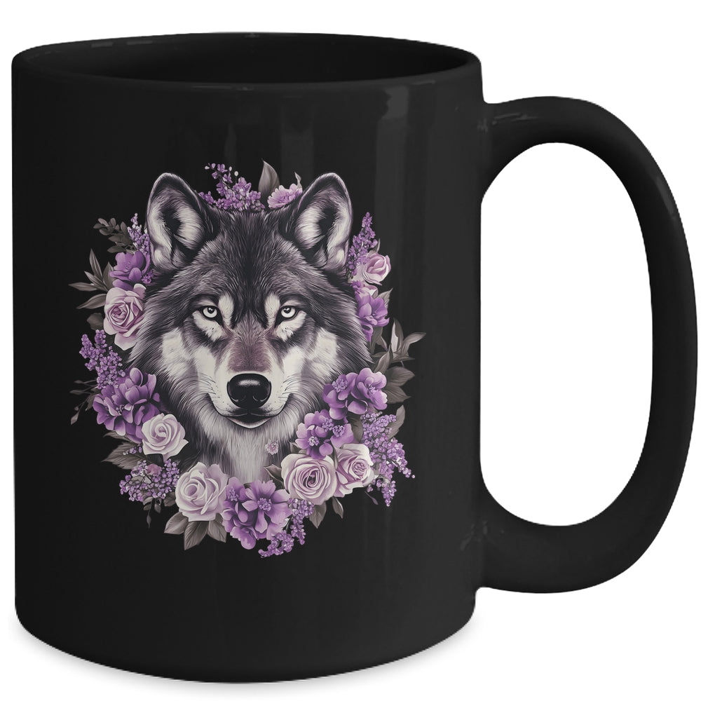 Cute Wolf Art For Women Girls Floral Wolves Wolf Lover Mug | teecentury