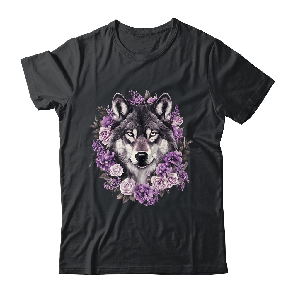 Cute Wolf Art For Women Girls Floral Wolves Wolf Lover Shirt & Hoodie | teecentury