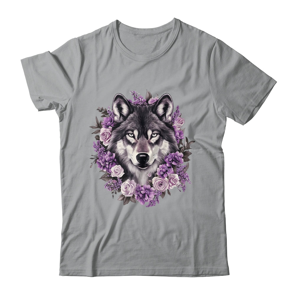 Cute Wolf Art For Women Girls Floral Wolves Wolf Lover Shirt & Hoodie | teecentury