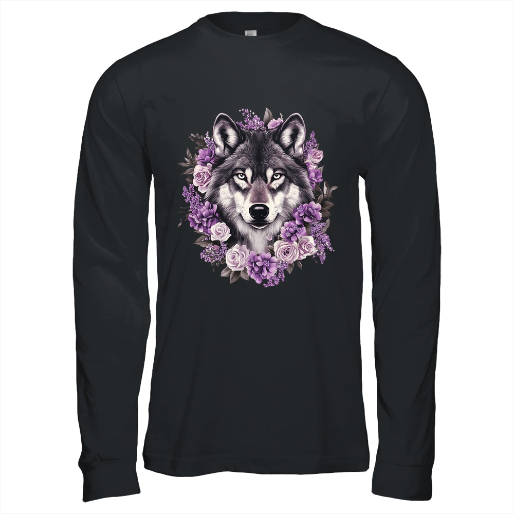 Cute Wolf Art For Women Girls Floral Wolves Wolf Lover Shirt & Hoodie | teecentury