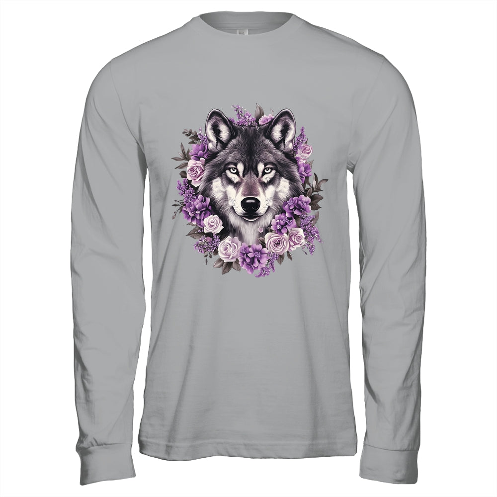 Cute Wolf Art For Women Girls Floral Wolves Wolf Lover Shirt & Hoodie | teecentury