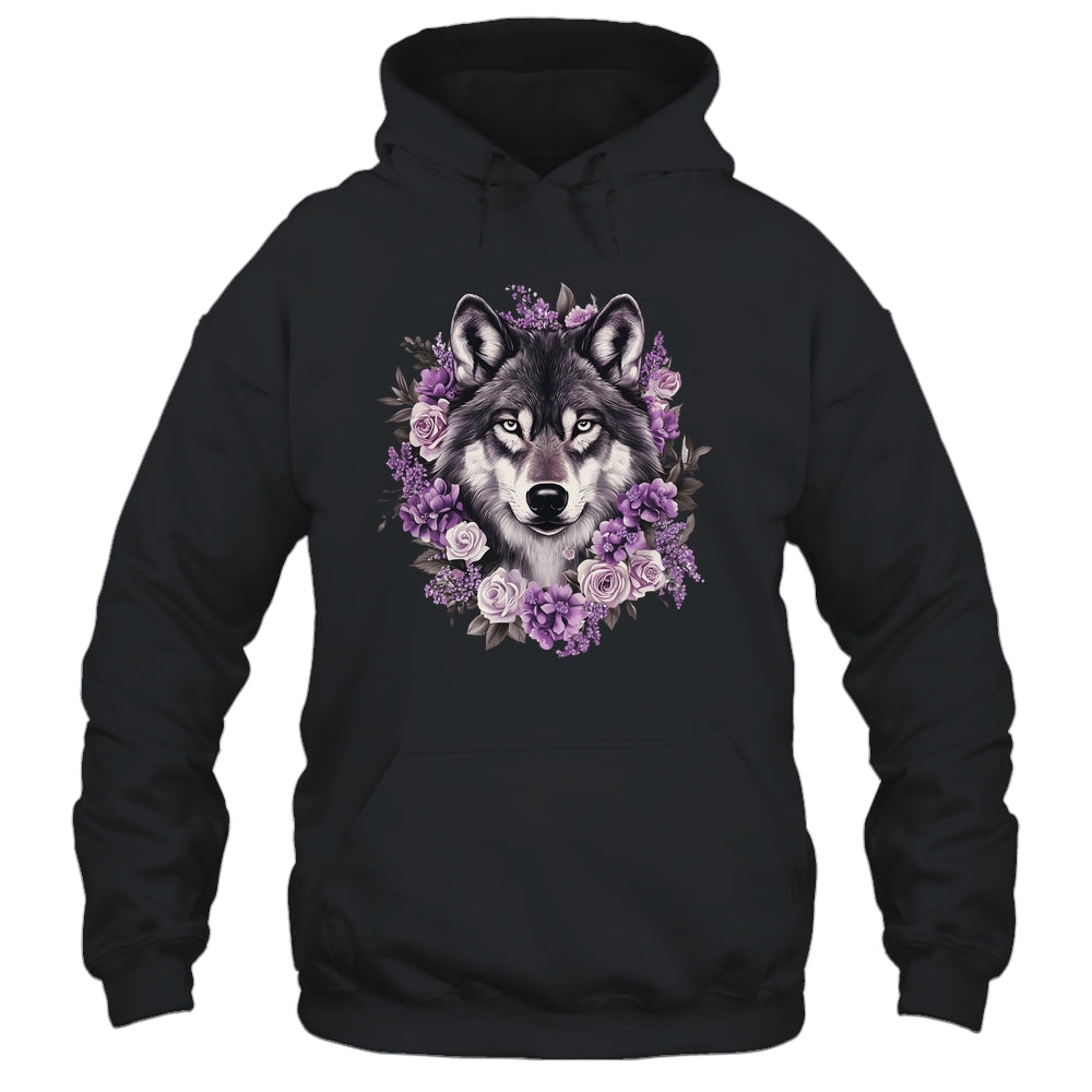 Cute Wolf Art For Women Girls Floral Wolves Wolf Lover Shirt & Hoodie | teecentury