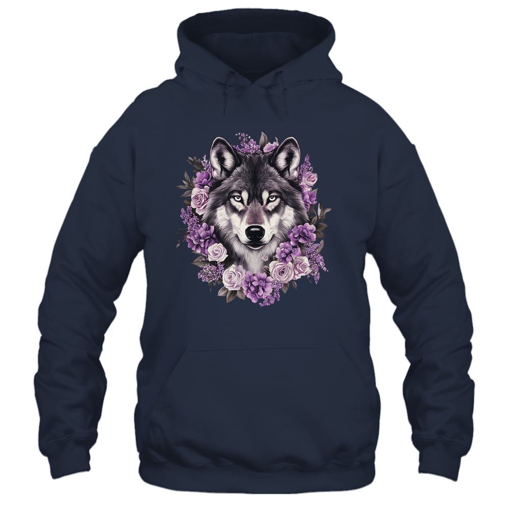 Cute Wolf Art For Women Girls Floral Wolves Wolf Lover Shirt & Hoodie | teecentury