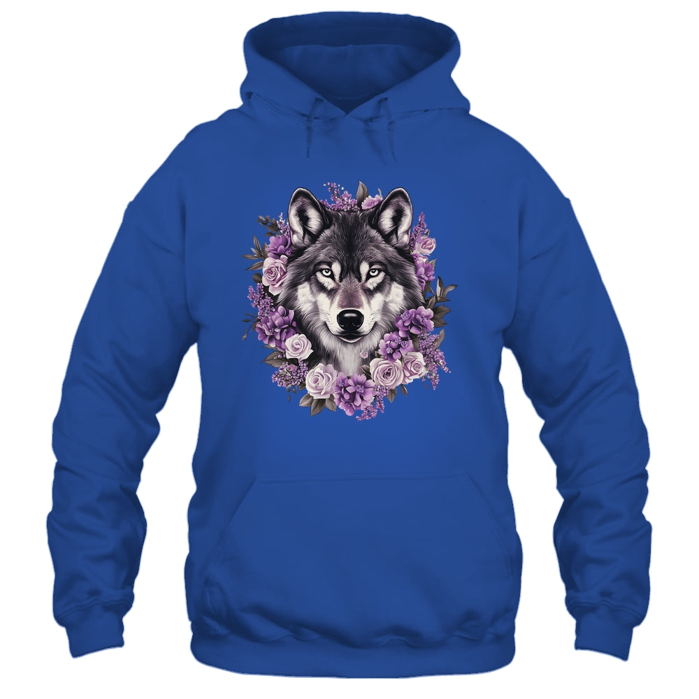 Cute Wolf Art For Women Girls Floral Wolves Wolf Lover Shirt & Hoodie | teecentury