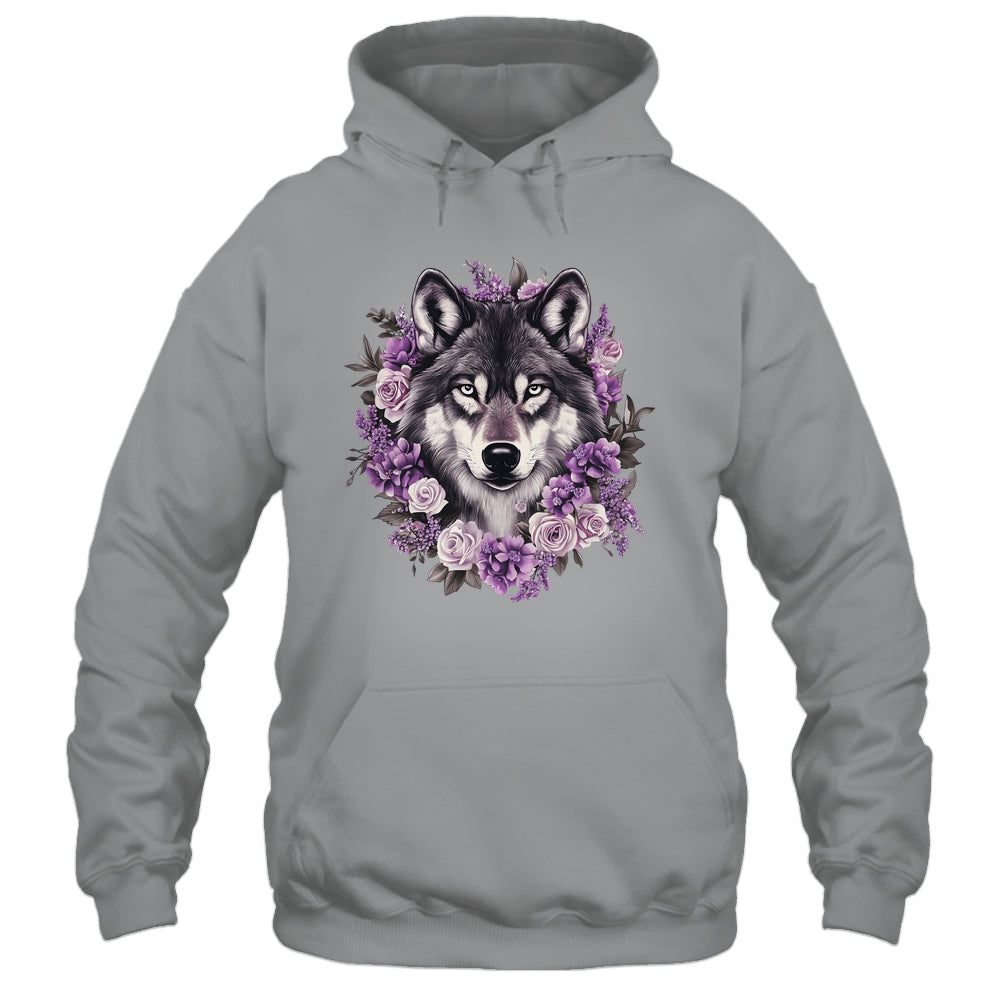 Cute Wolf Art For Women Girls Floral Wolves Wolf Lover Shirt & Hoodie | teecentury