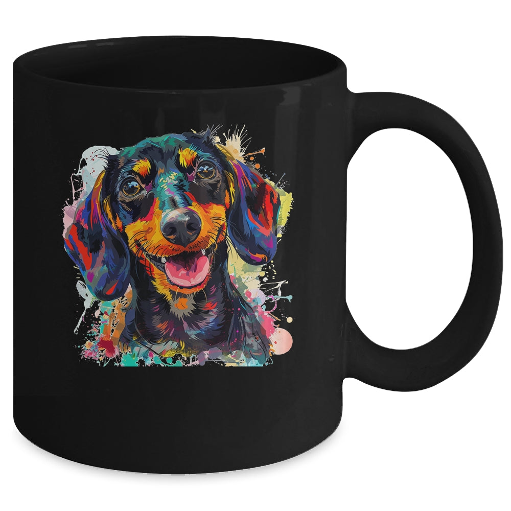 Dachshund Mom Lover Puppy Dog Watercolor Tie Dye Painting Mug | teecentury