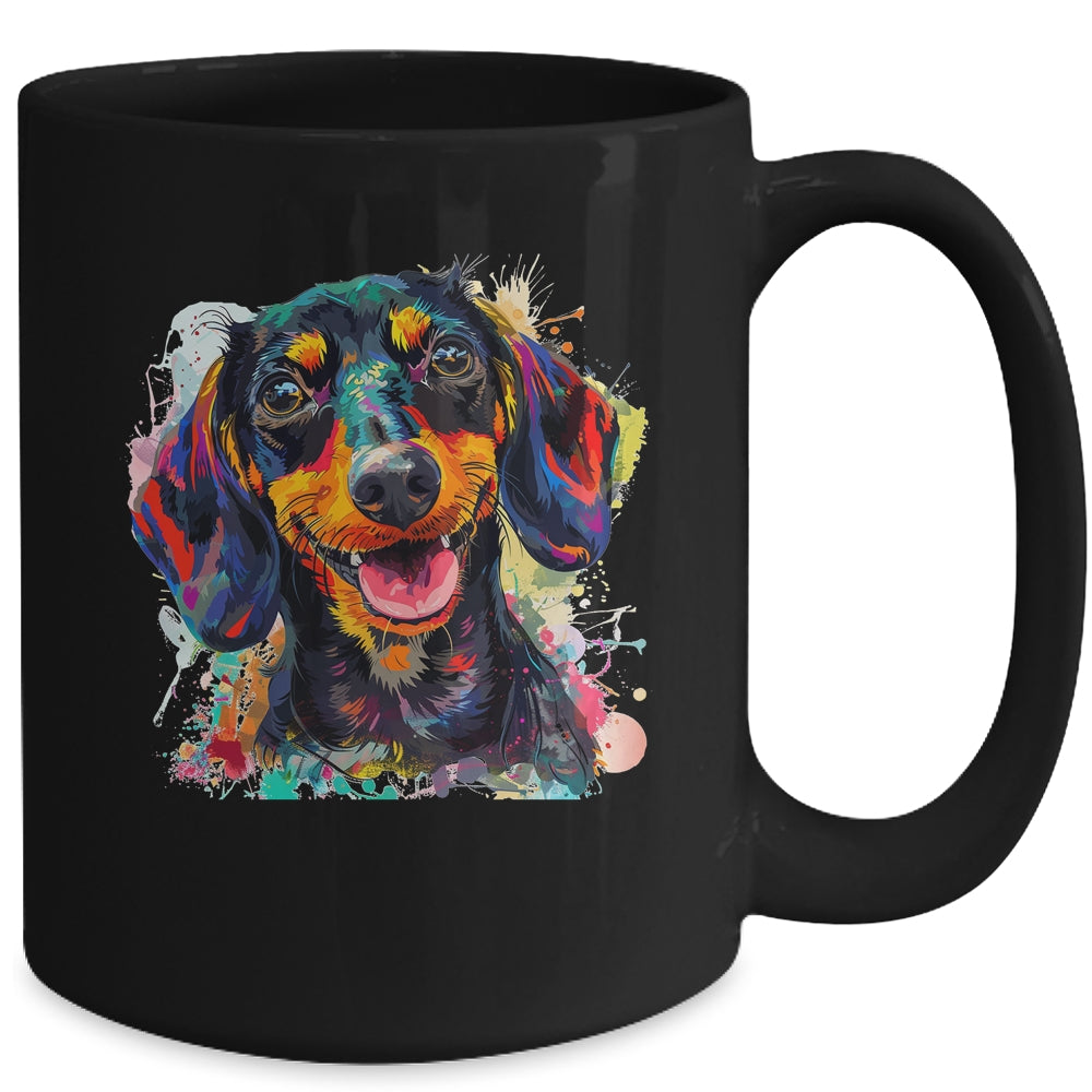 Dachshund Mom Lover Puppy Dog Watercolor Tie Dye Painting Mug | teecentury