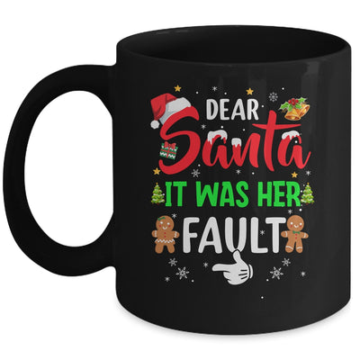 Dear Santa It Was Her Fault Funny Christmas Couples Mug | teecentury