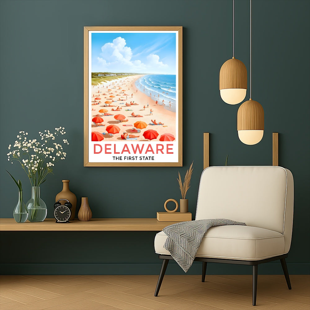 Delaware Travel Print Poster The First State Beach Souvenir Wall Art Landscape Painting Picture Suitable For Home Room Living Room Office Bedroom Decor Unframed | teecentury