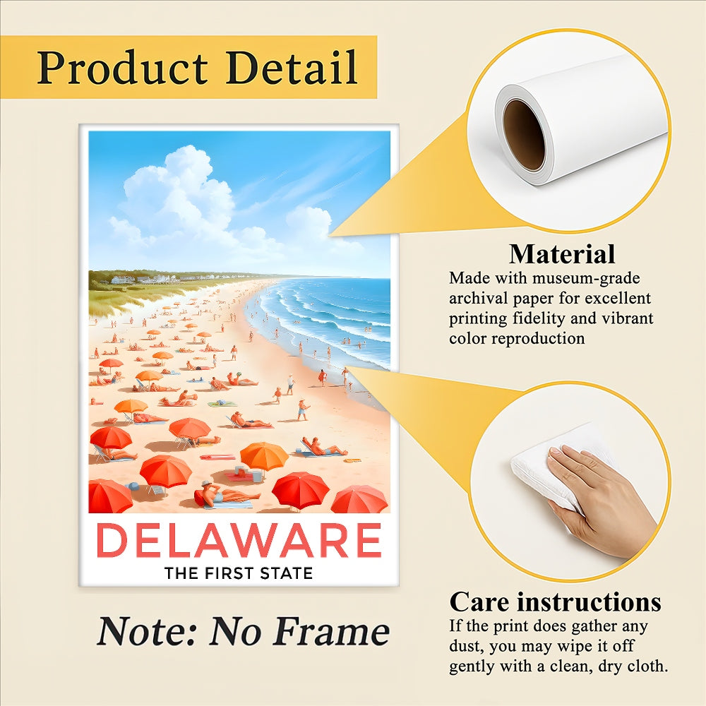 Delaware Travel Print Poster The First State Beach Souvenir Wall Art Landscape Painting Picture Suitable For Home Room Living Room Office Bedroom Decor Unframed | teecentury