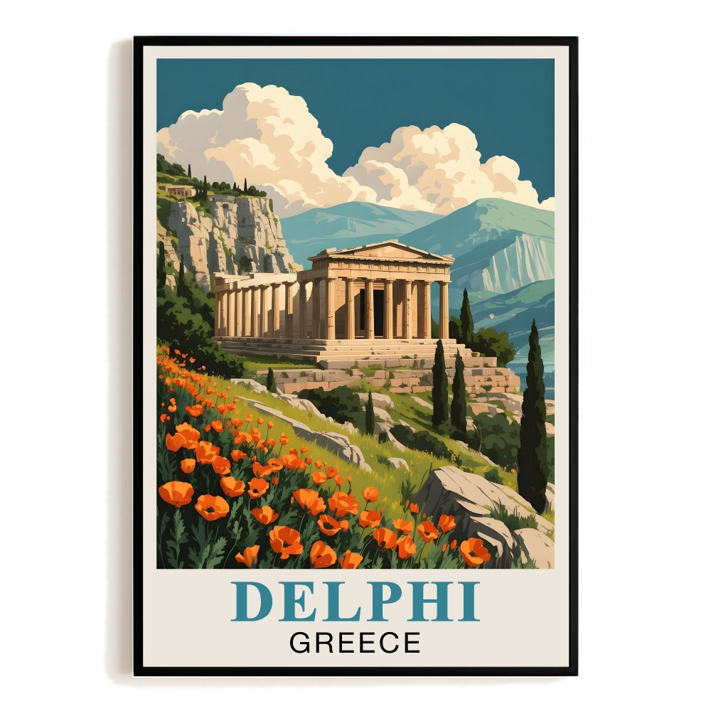 Delphi Greece Vintage Travel Poster Iconic Ancient Temple Oracle Ruins Wall Art Landscape Print For Greek History Lovers Home Decor Living Room Office Bedroom Unframed | teecentury