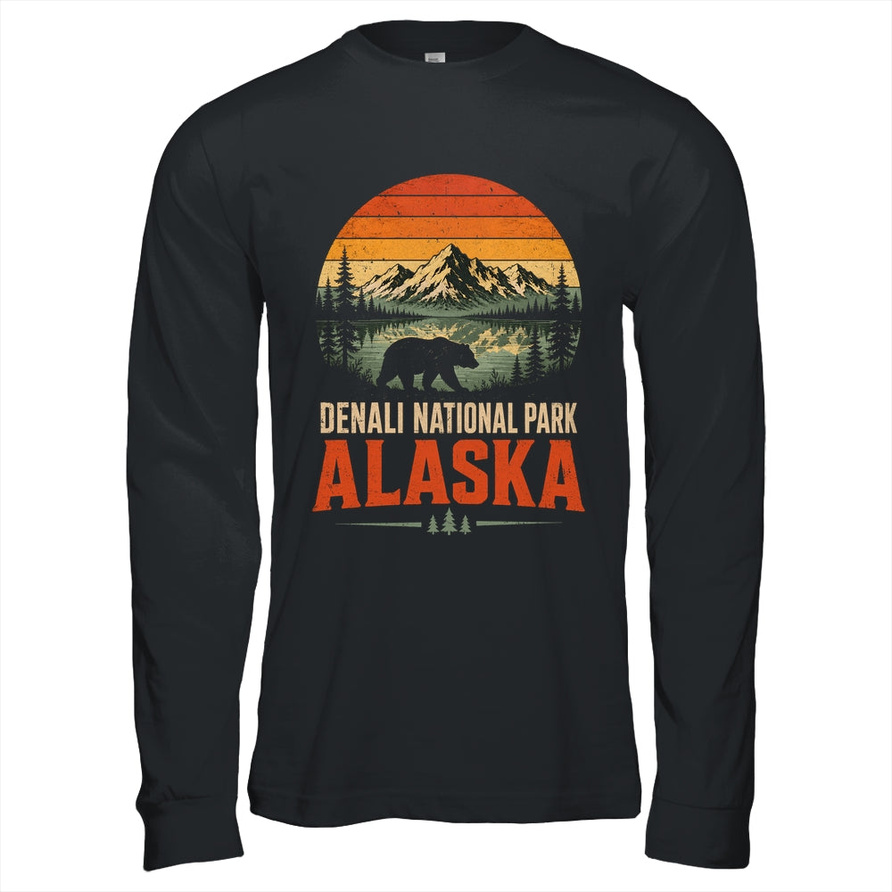 Denali National Park Alaska Bear Retro Sunset Outdoor Hiking Shirt & Hoodie | teecentury
