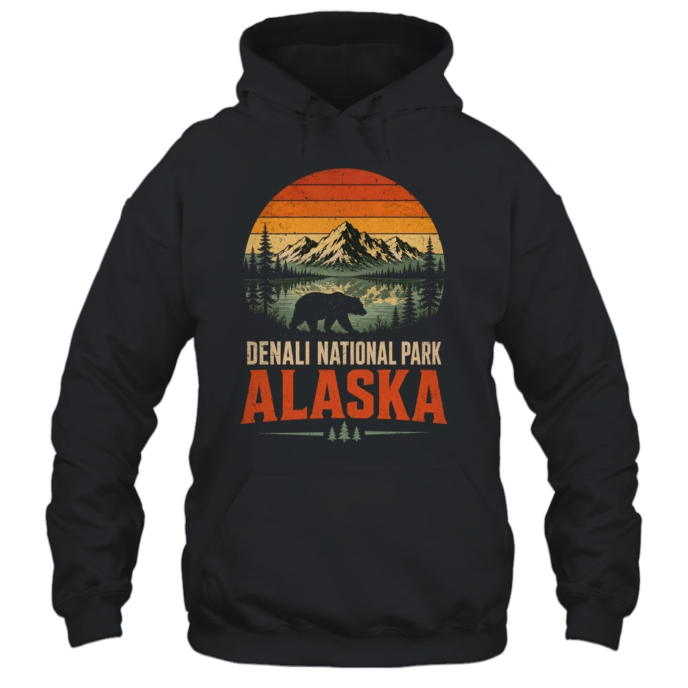 Denali National Park Alaska Bear Retro Sunset Outdoor Hiking Shirt & Hoodie | teecentury