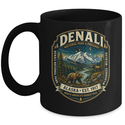 Denali National Park Alaska Mountain Wildlife Vintage Badge Mug | teecentury