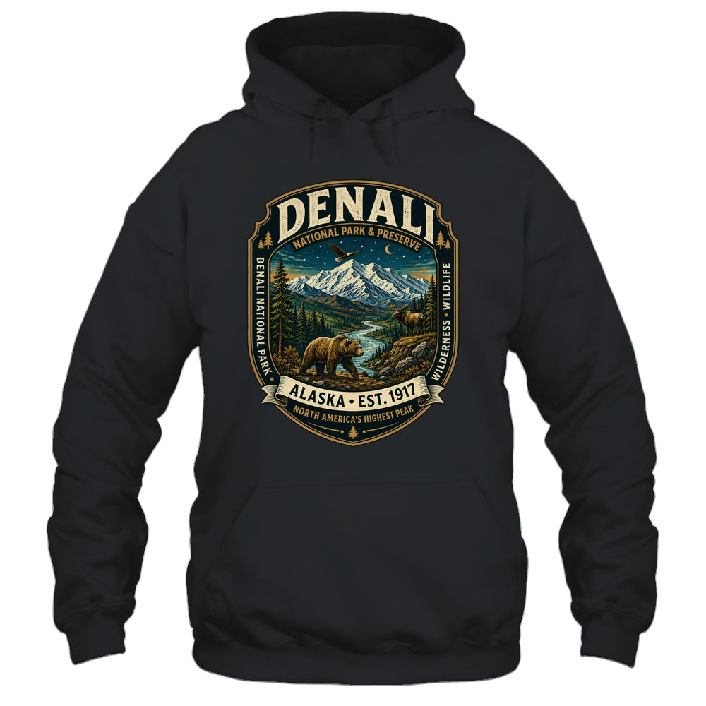 Denali National Park Alaska Mountain Wildlife Vintage Badge Shirt & Hoodie | teecentury