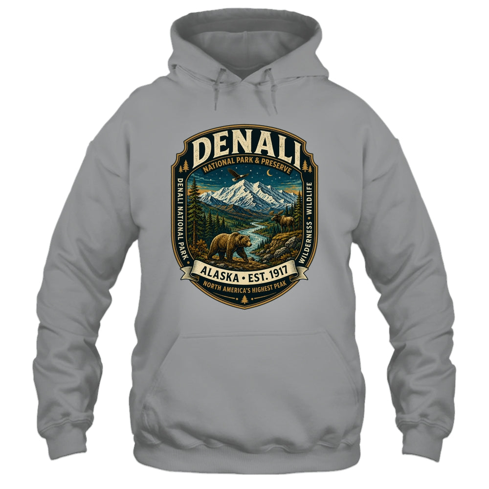 Denali National Park Alaska Mountain Wildlife Vintage Badge Shirt & Hoodie | teecentury