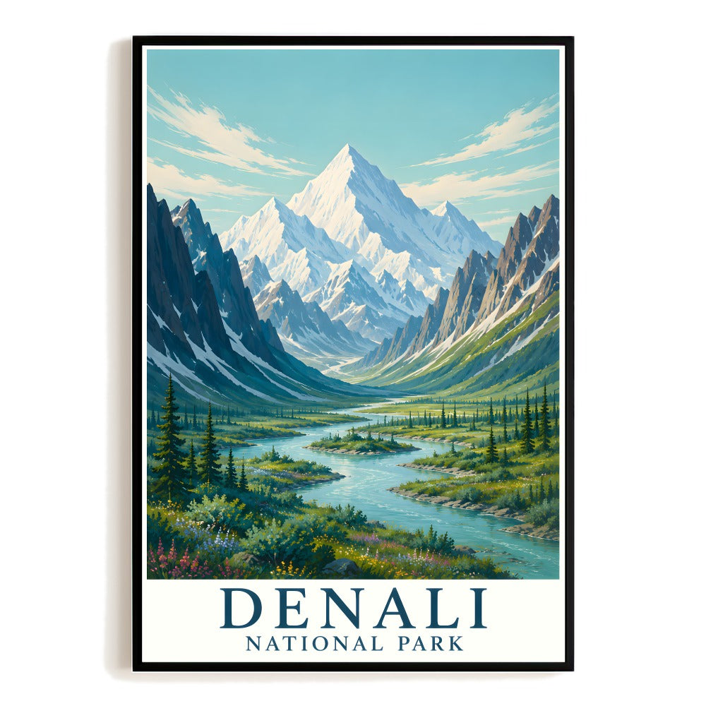 Denali National Park Alaska Travel Poster Vintage Mountain Landscape Wall Art Print For Home Living Room Office Bedroom Decor Souvenir Adventure Gift Unframed | teecentury