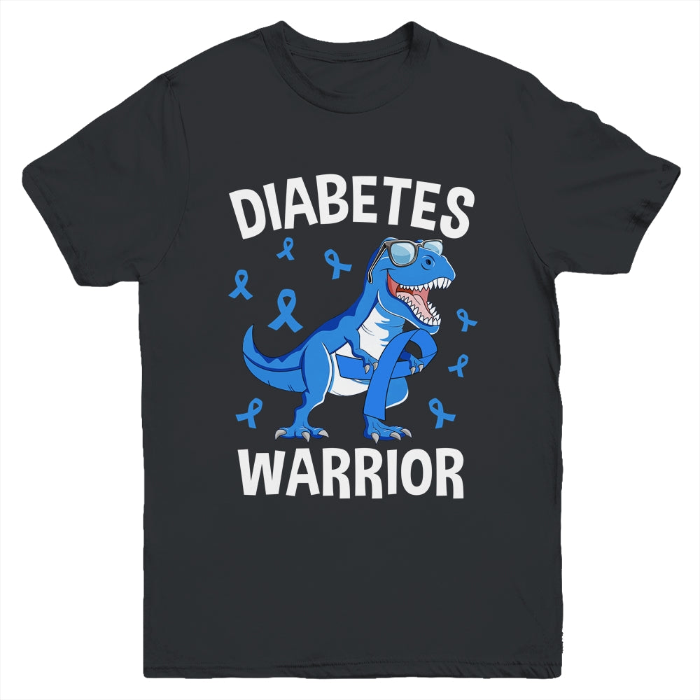 Dinosaur Blue Ribbon T1D Type 1 Diabetes Awareness Youth Shirt | teecentury