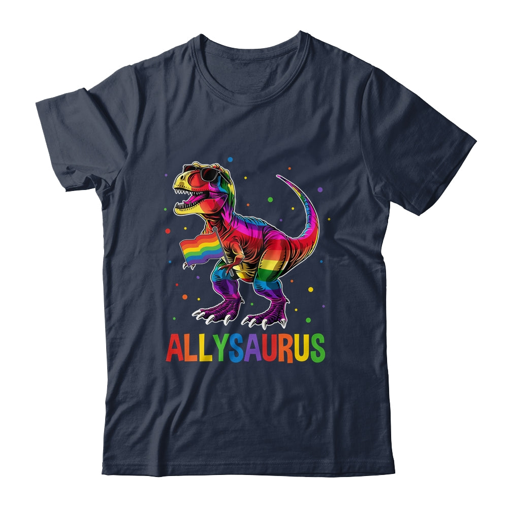 Dinosaur Rainbow Flag Ally LGBT Allysaurus LGBT Pride Shirt & Tank Top | teecentury