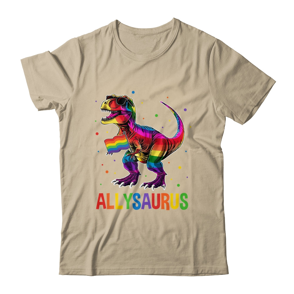 Dinosaur Rainbow Flag Ally LGBT Allysaurus LGBT Pride Shirt & Tank Top | teecentury