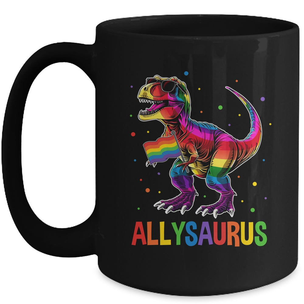Dinosaur Rainbow Flag Ally LGBT Allysaurus LGBT Pride Mug | teecentury