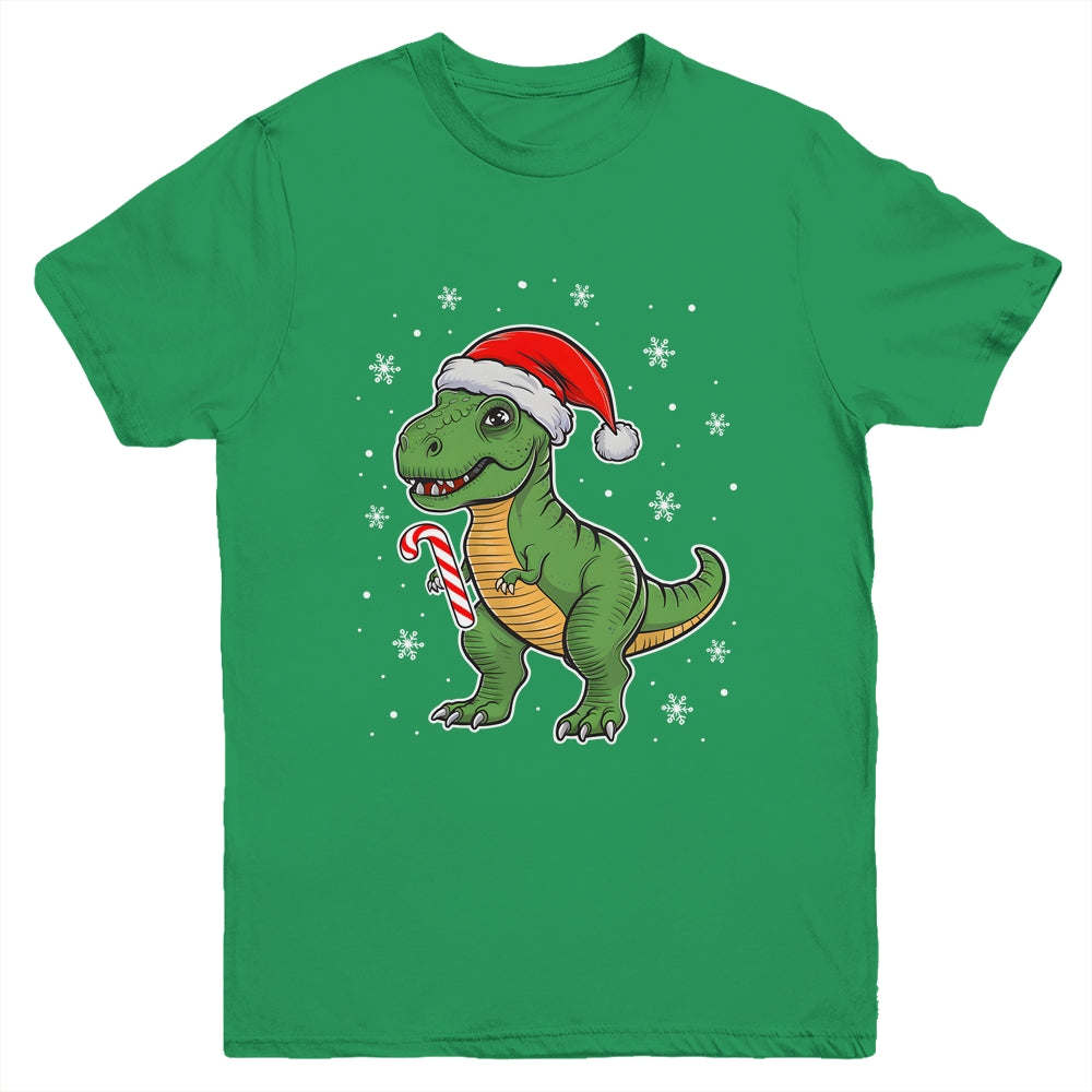 Dinosaur Santa Hat Funny Christmas Boys Dinosaur T-Rex Lover Youth Shirt | teecentury
