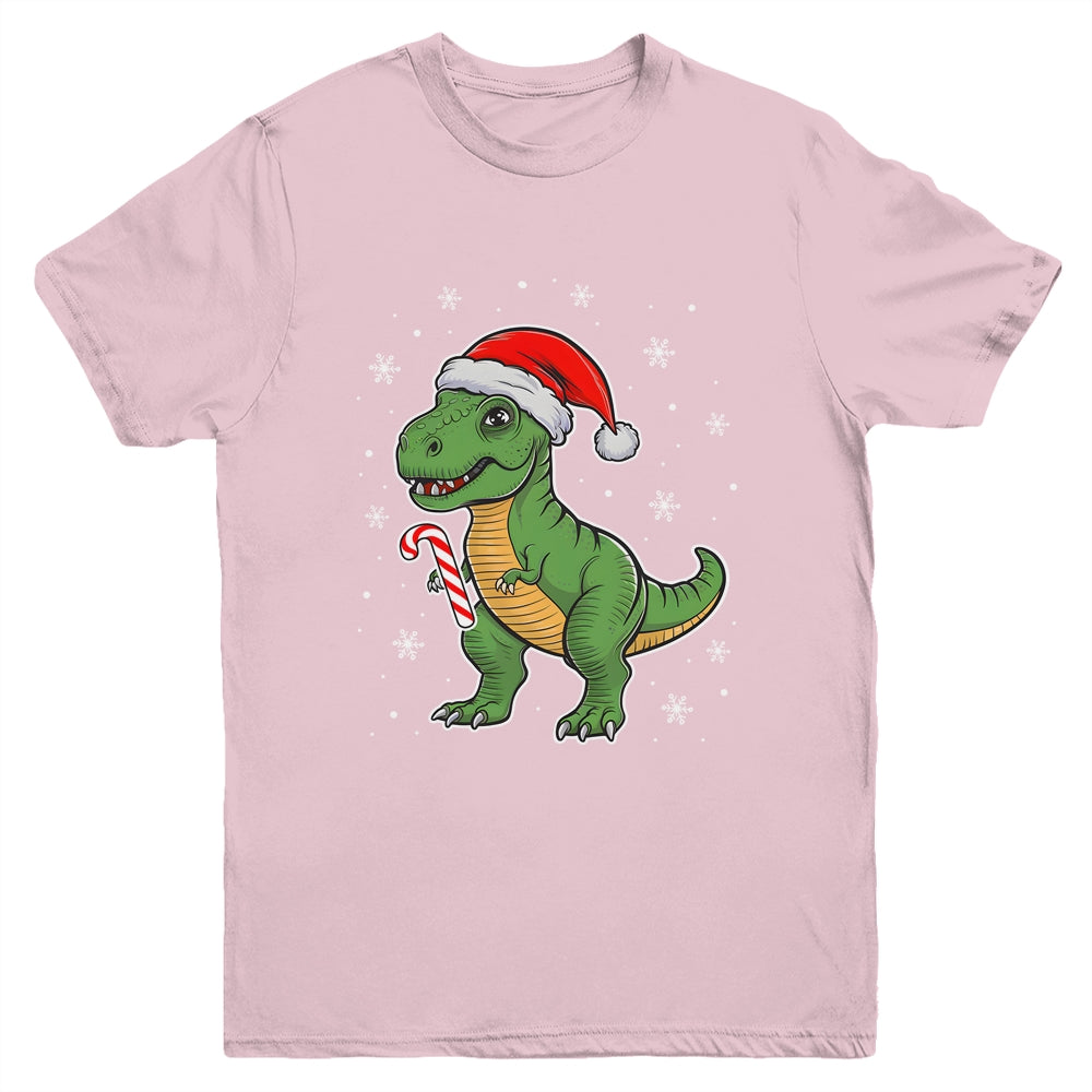Dinosaur Santa Hat Funny Christmas Boys Dinosaur T-Rex Lover Youth Shirt | teecentury